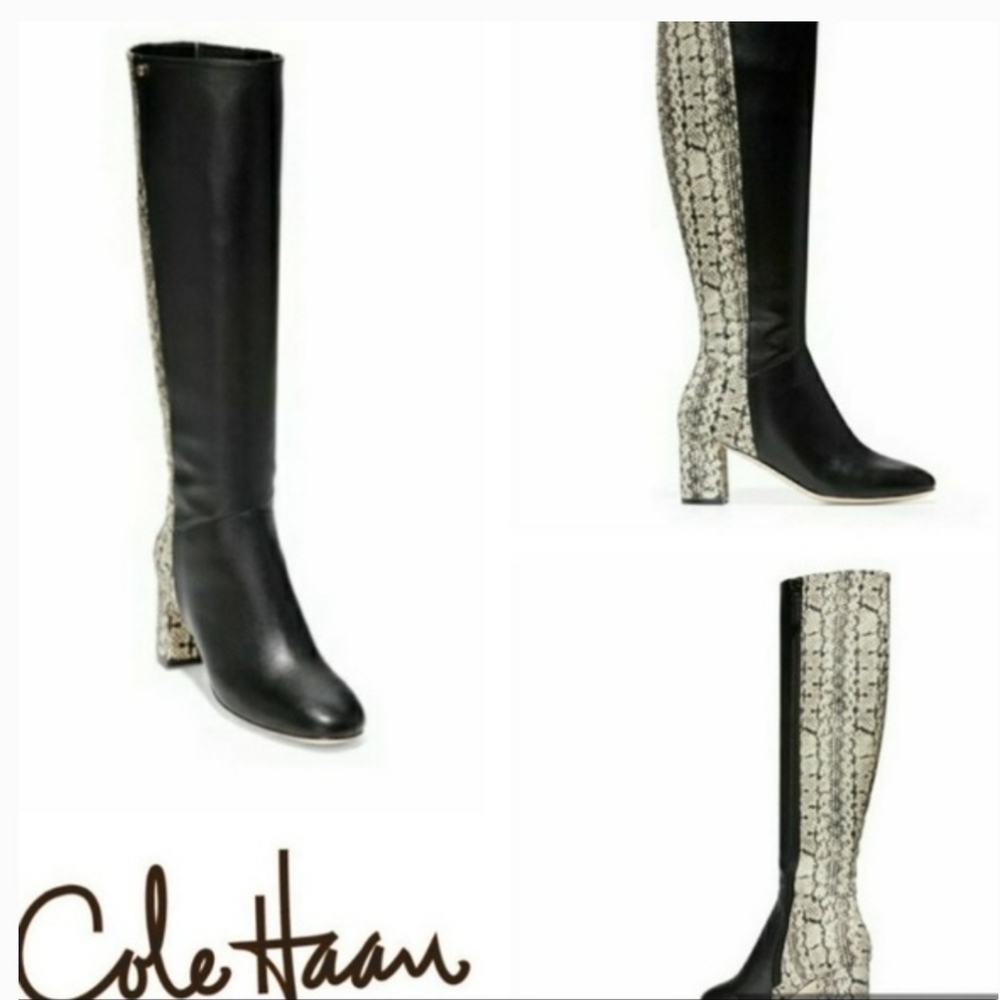 NWT Cole Haan Dianne Black & Python Leather Boots